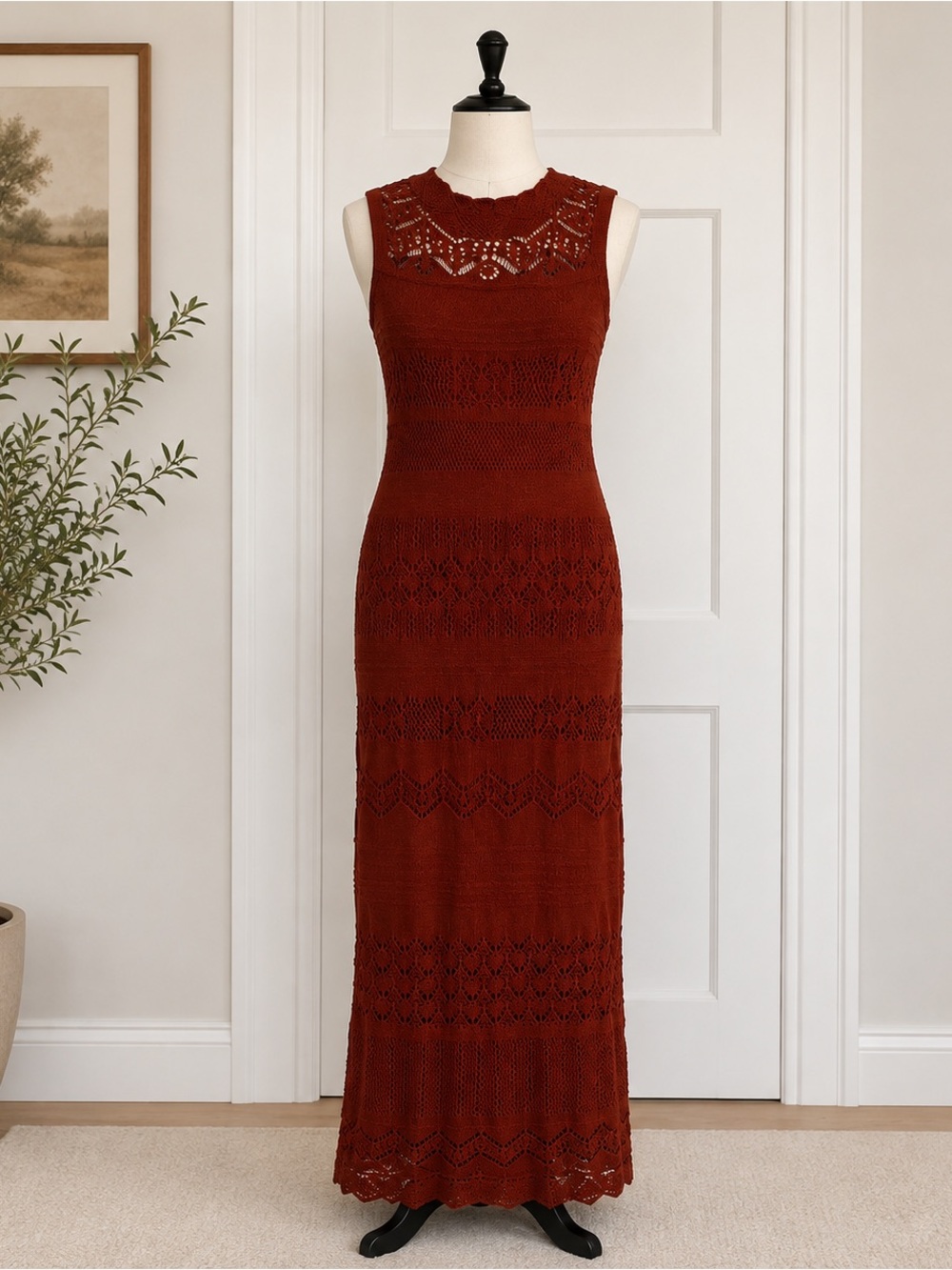 Anthropologie Rust Red Sleeveless Knit Midi Dress